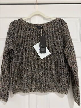NWT Armani Exchange Metallic Lurex Knit Cropped Sweater Multi-Color Gold XS